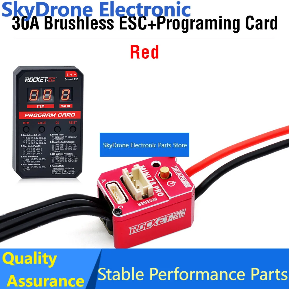 SkyDElROCKET-RC 30A Brushless ESC With LED Programing Card Combo MINI 28 Pro 2S LiPo BEC 3A 6V/7.4V For 1/28 1/27 RC Car Upgrade