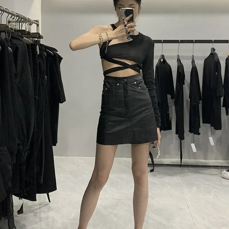 

23ss Y2k Tops Clothes for Women New Fashion Sexy Short Tops Asymmetrical Style Knitwear