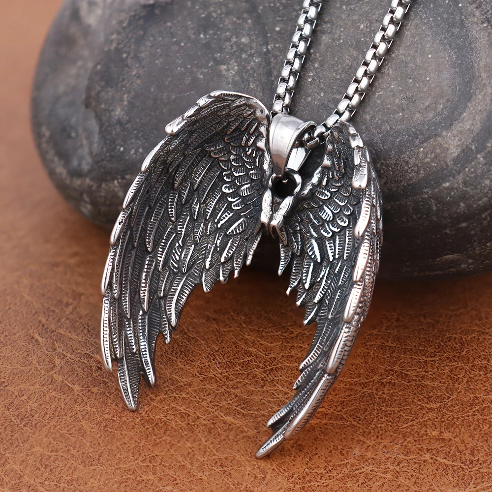 Classic Simple Angel Wing Necklaces Fashion 316L Stainless Steel Amulet Pendant Male and Female Friends Jewelry Gifts Never Fade