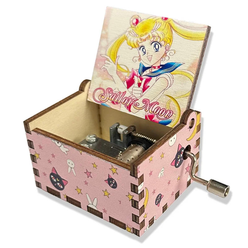 Hand-cranked music box Sailor Moon painted ornament for girls gift wooden music box