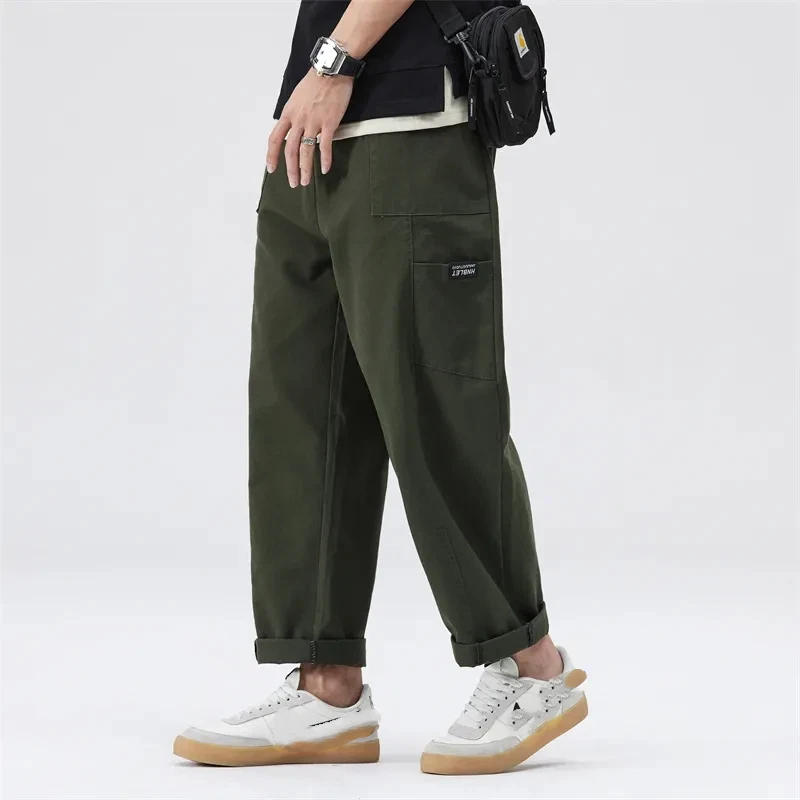 

Свободная прямая рабочая одежда в стиле японского горного ретро, мужские весенне-осенние новые широкие брюки, повседневные трендовые брюки с девятью точками