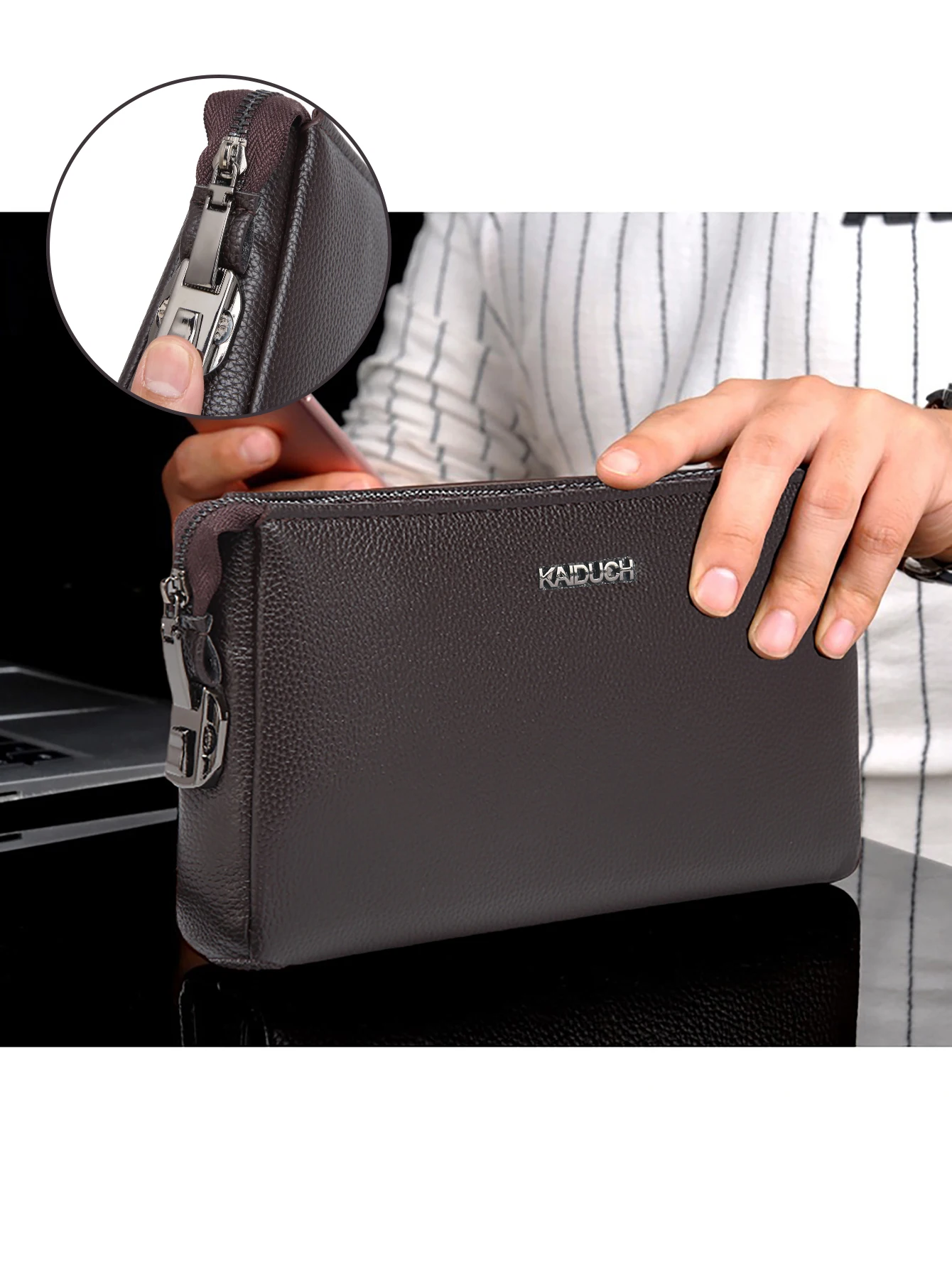 

KAIDUCH Men's PU Wristlet, Lightweight Password Lock Bag for Phone Cards Cash, Business Travel