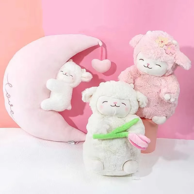 

New Sweet White Sheep Holding Tulip Plush Toy Ultra Soft Stuffed Lamb Doll Lovely Gift for Kids Birthday Christmas Celebration