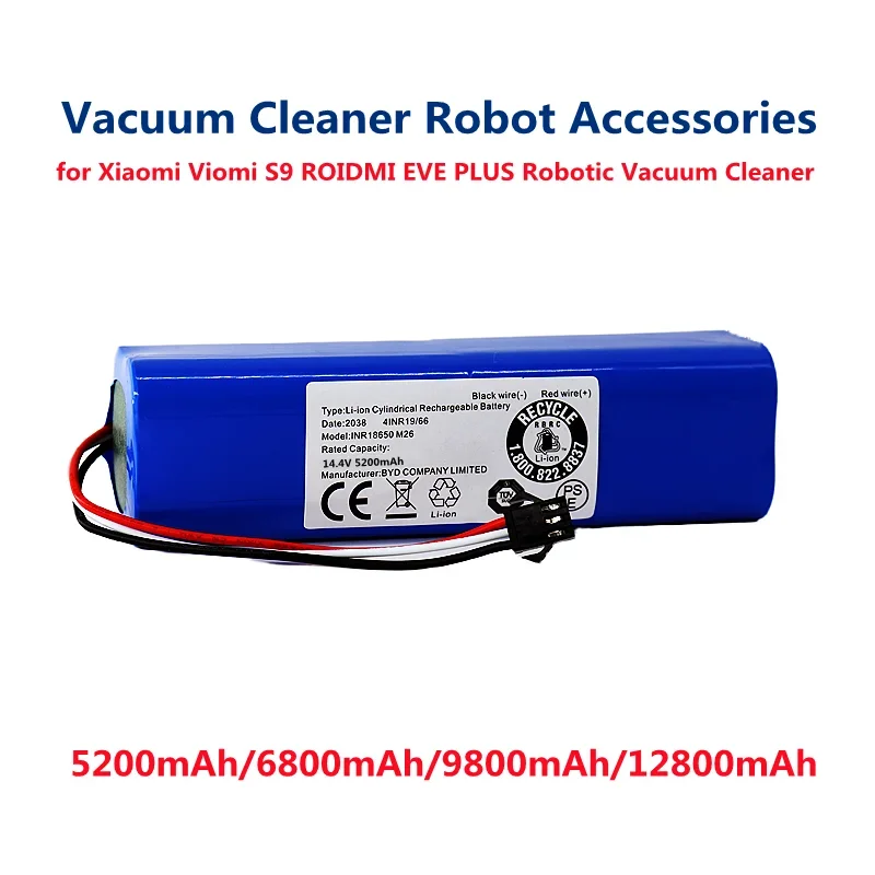 

14.4V 6800mAh Li ion Battery Rechargeable Battery Pack for Xiaomi Viomi S9 ROIDMI EVE PLUS Robotic Vacuum Cleaner Accessories