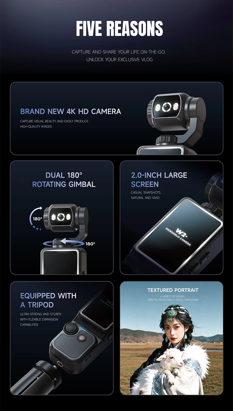 OnePlus Handheld-Actionkamera HD 4K Kamera mit Telefonhalterung, manuelle 180-Grad-Drehung für Vlog-Videoaufnahmen, um das Leben aufzuzeichnen. – Detail 2
