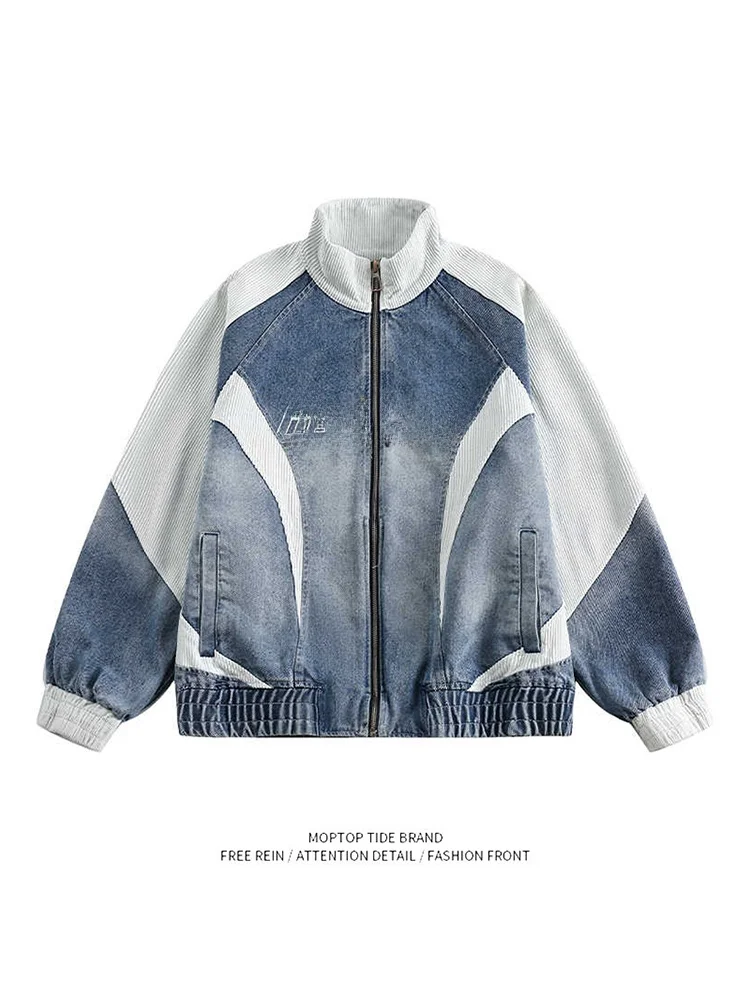 

Повседневная джинсовая куртка свободного кроя с вышивкой и воротником-стойкой Mr. WH American Street Sle ex Верхняя одежда для подростков и взрослых