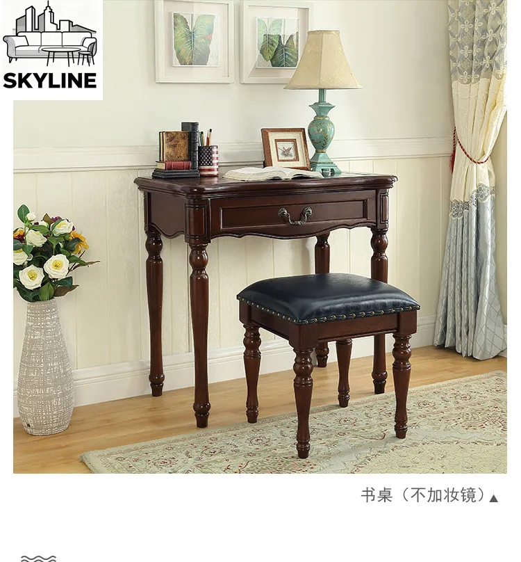 Euramerican Style Small Vanity, Solid Wood Makeup Desk for Bedroom Decorative Storage