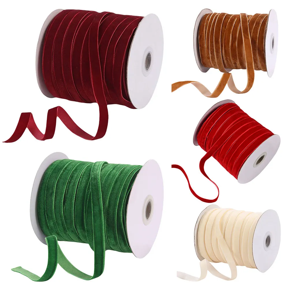 

1-5PCS 50 Yards Christmas Velvet Ribbon For Handmade Gifts Bouquet Wrapping Bow Supplies Home Party Xmas Tree Decoration Bowknot