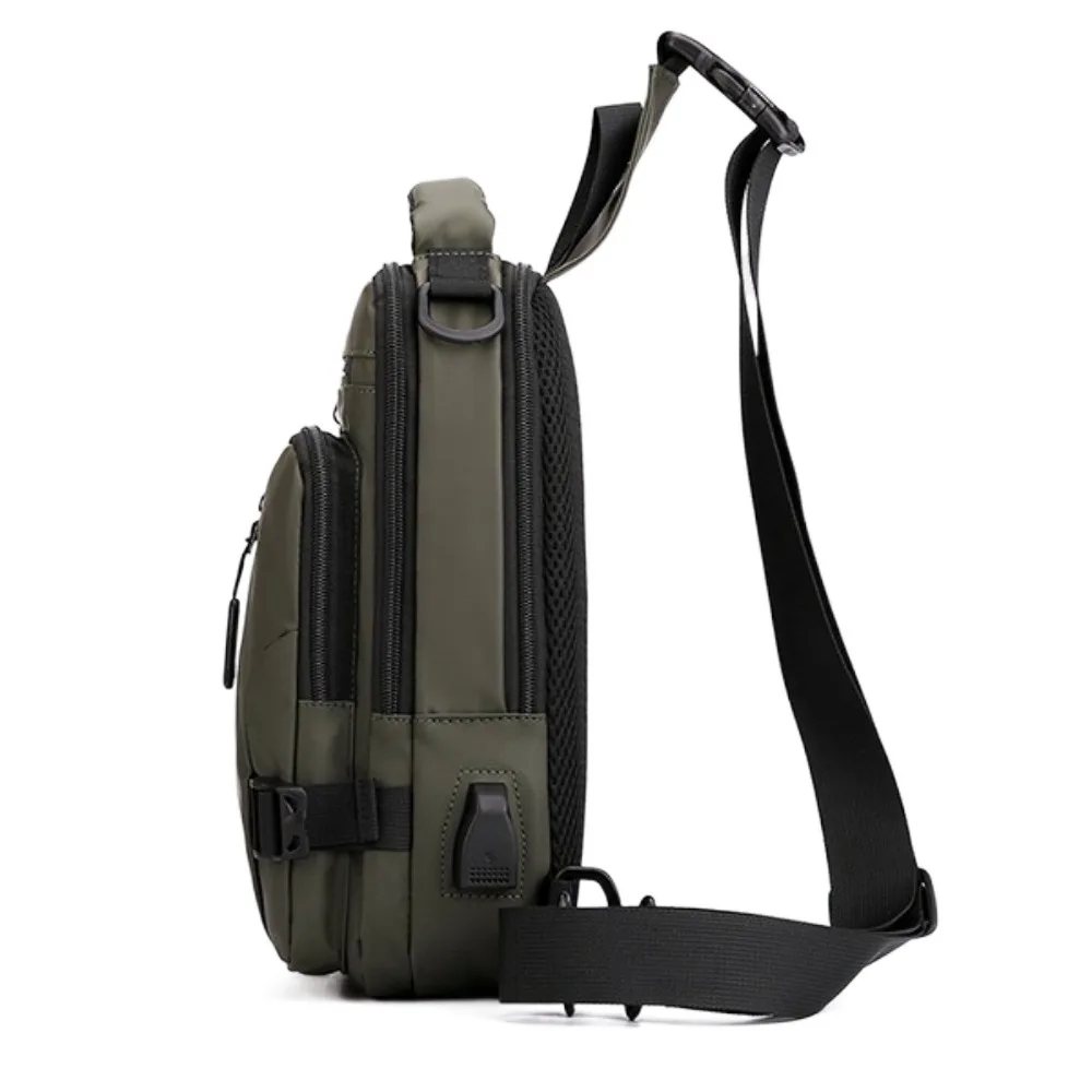 

Simple Multi Pockets Men Chest Bag Shoulder Bag USB Charging Sports Message Bag Large Capacity Oxford Cloth Crossbody Bag Men