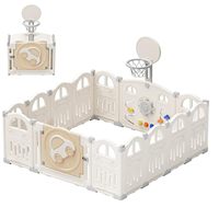 Foldable Baby Playpen with Mini Basketball Hoop & 50Pcs Coloured Pit Balls, Car Theme Playpen for Baby and Toddlers