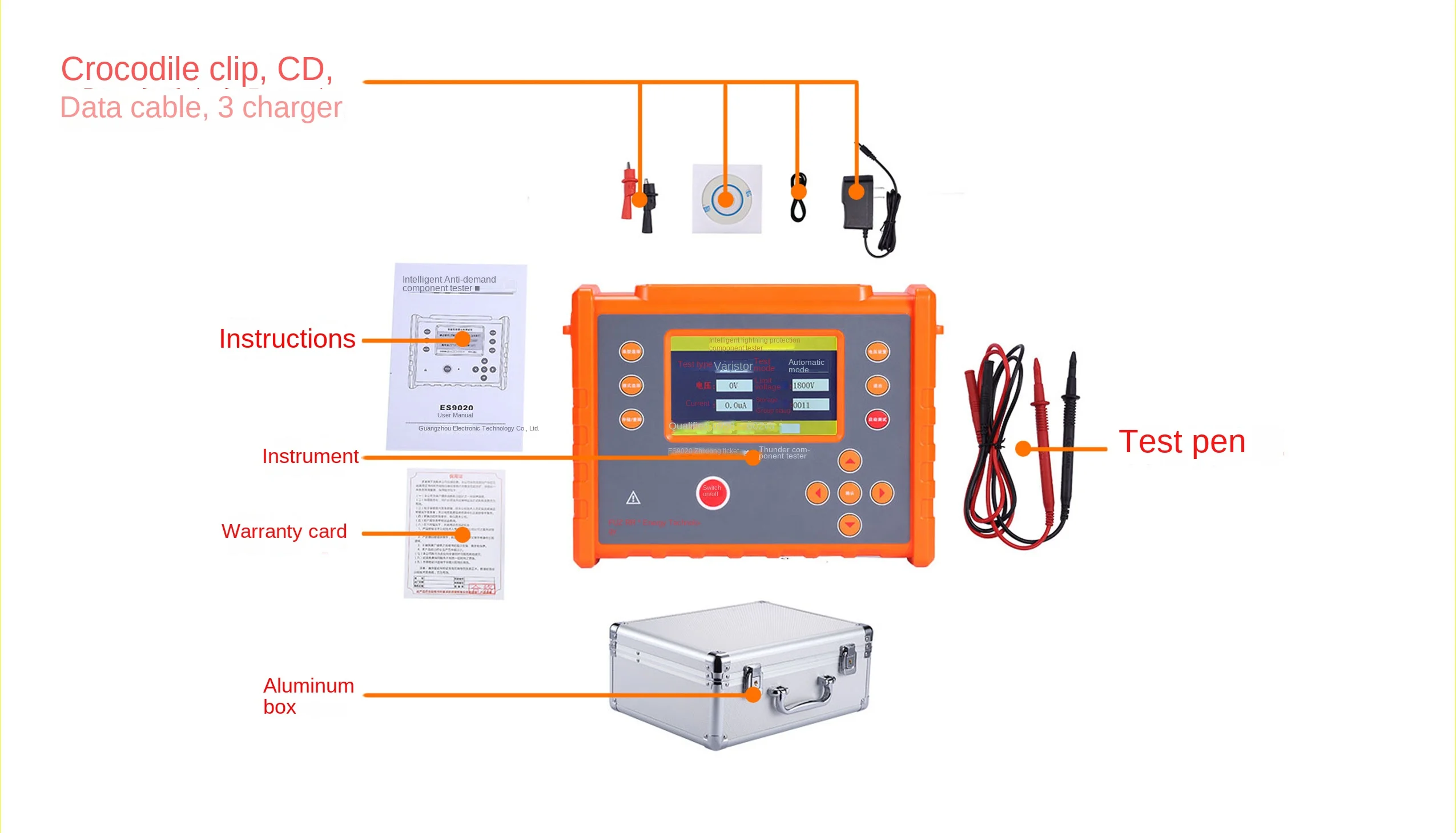 Lightning Protection Component Tester Test Device MOV with Large Capacity Lithium Battery Lightning Protection Detection