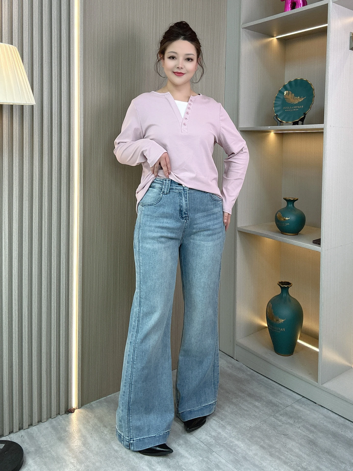 

Retro High Waist Bell Bottom Jeans Women plus Size Loose Slimming Wide Leg Pants Floor Length Trousers Spring New Arrival