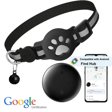 Bluetooth GPS Tracker Work with Google Find My (Android Only) Waterproof Smart Tracker Tag with Adjustable Collar for Cats, Pet