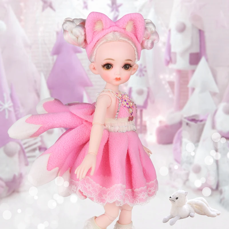 1/6 Pink Fox Girl Doll 32cm Height Doll Full Set 24 Joint Body Movable Pink Skin Lovely Girl\'s Birthday Gift Toys for Children