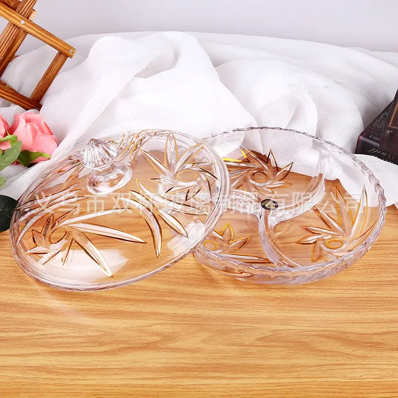 Luxury Lead Free Crystal Glass Candy Plate With Lid Creative Grid Fruit Dish Large Capacity Dried Nut Snack Box For Home