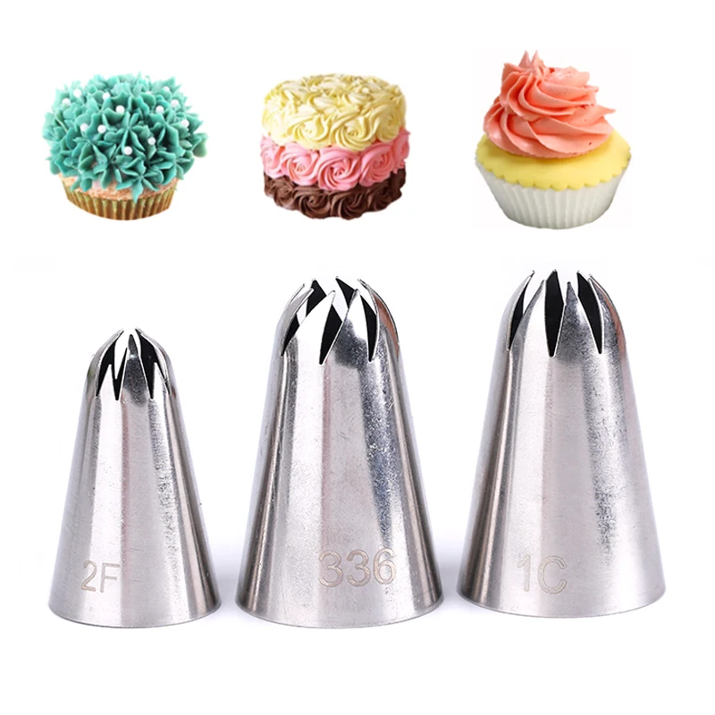 

3pcs/set #2F/336/1C Cream Pastry Tips Stainless Steel DIY Cake Fondant Decorating Icing Piping Nozzles Cupcake Baking Tools