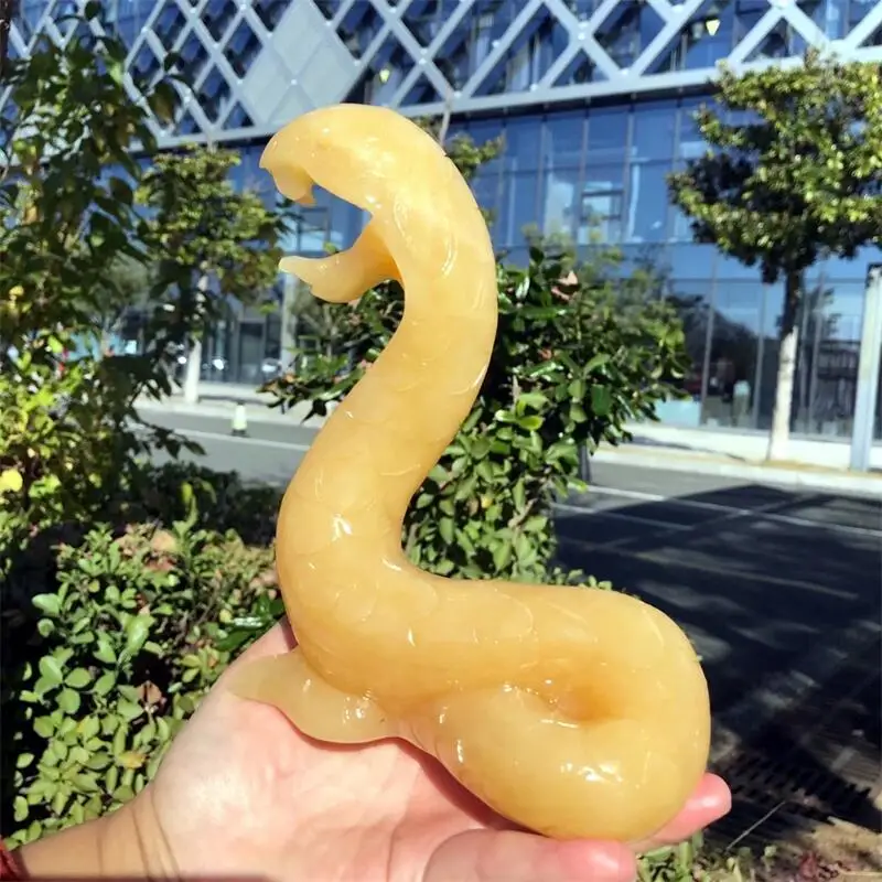 Natural Orange Calcite Snake Carving Animal Crafts Healing Crystal Stone Feng Shui Home Decoration Gift 1PCS