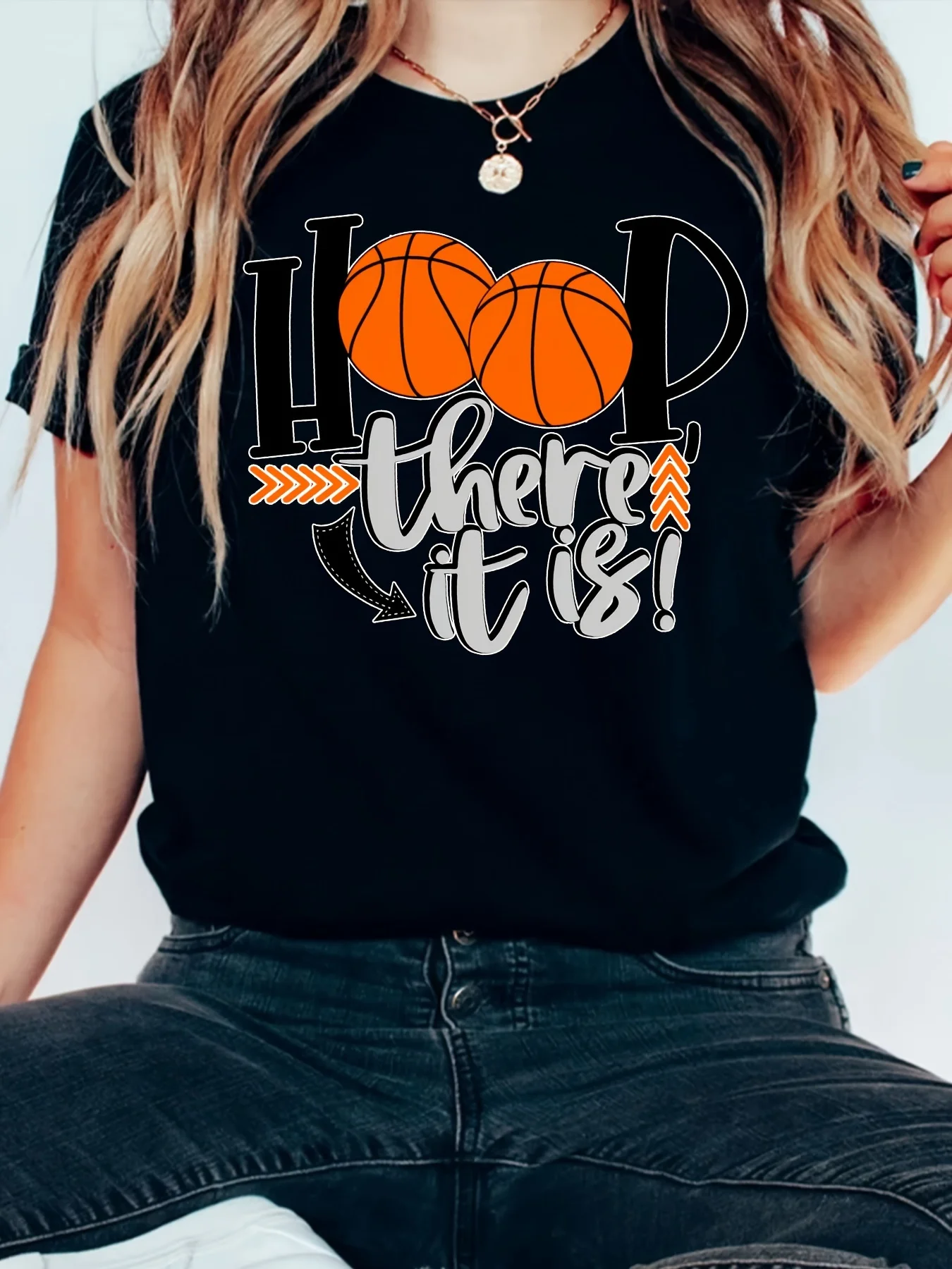 Enjoy The Letter Printed T-shirt, Soft Street Style Round Neck Short Sleeved Top, Casual Summer Printed Design T-shirt