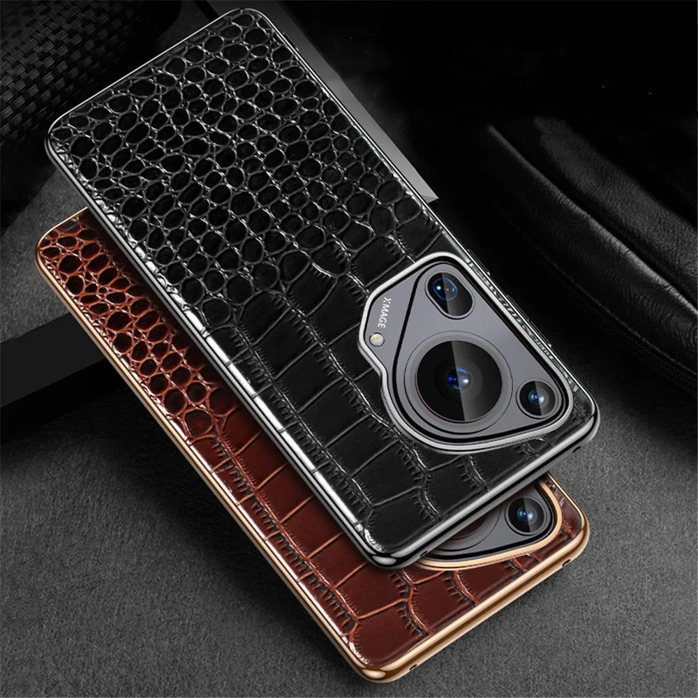 Magnetic Genuine Cowhide Leather Crocodile Case for Huawei Pura 70 Pro Ultra Magsafe Back Cover