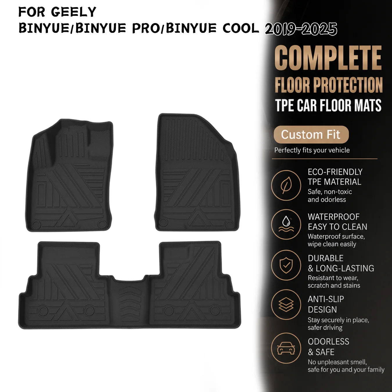 [LHD]Geely BINYUE/BINYUE PRO/BINYUE COOL 2019-2025 Four Seasons Waterproof and Anti-Slip TPE Floor Mat for Cars.