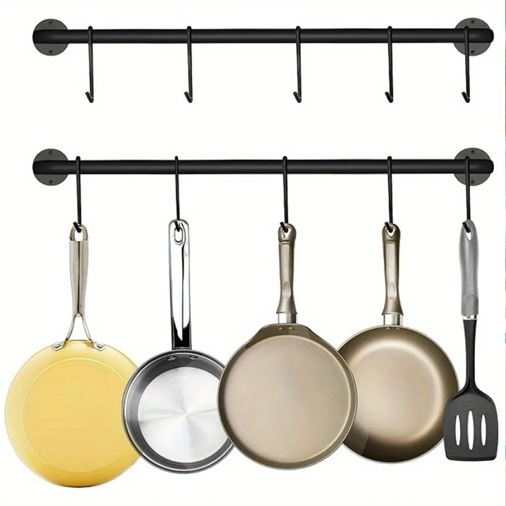 1/2 Set Wall-Mounted Coffee Cup Holder, Modern Metal Rack with 5/10 Cup Hooks, Rustic Style Cup Storage for Kitchen, Restaurant, Coffee Bar, Black