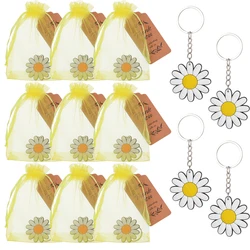 6pcs Daisy Flower Keychains Silicone Keychain for Daisy Themed Happy Birthday Wedding Party Decoration DIY Party Kids Gifts