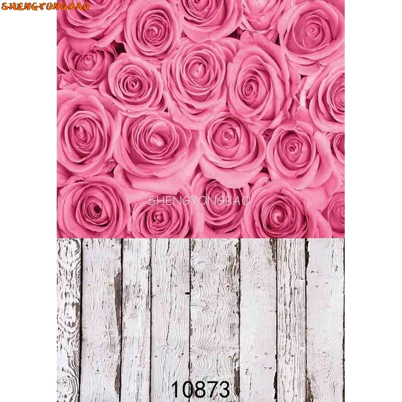 SHENGYONGBAO Thin Cloth Valentine Day Photography Backdrops Prop Love Heart Rose Wooden Floor Photo Studio Background  QQ-01