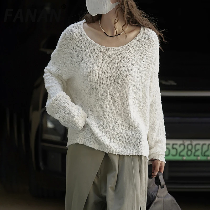

FANAN Vintage Wool Knitting Pullover Sweater For Women Round Neck Long Sleeve Casual Loose Tops Female Clothes 2025 Autumn New