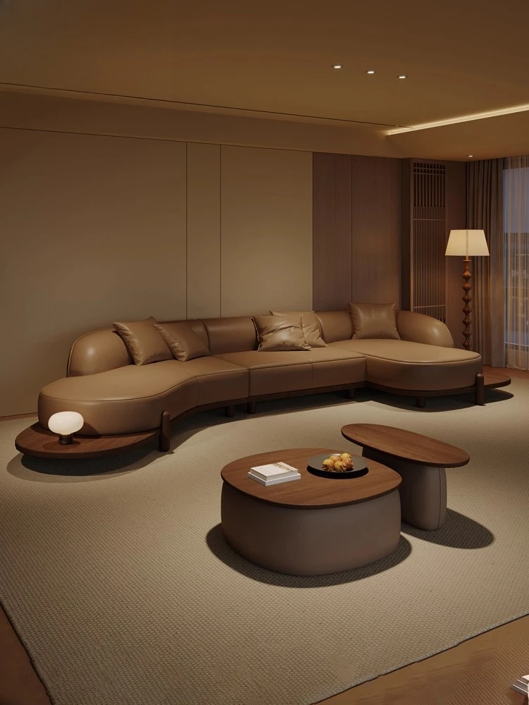 

Log wind special-shaped corner sofa leather light luxury high-end sense Song-style aesthetics simple modern living room 2025 new