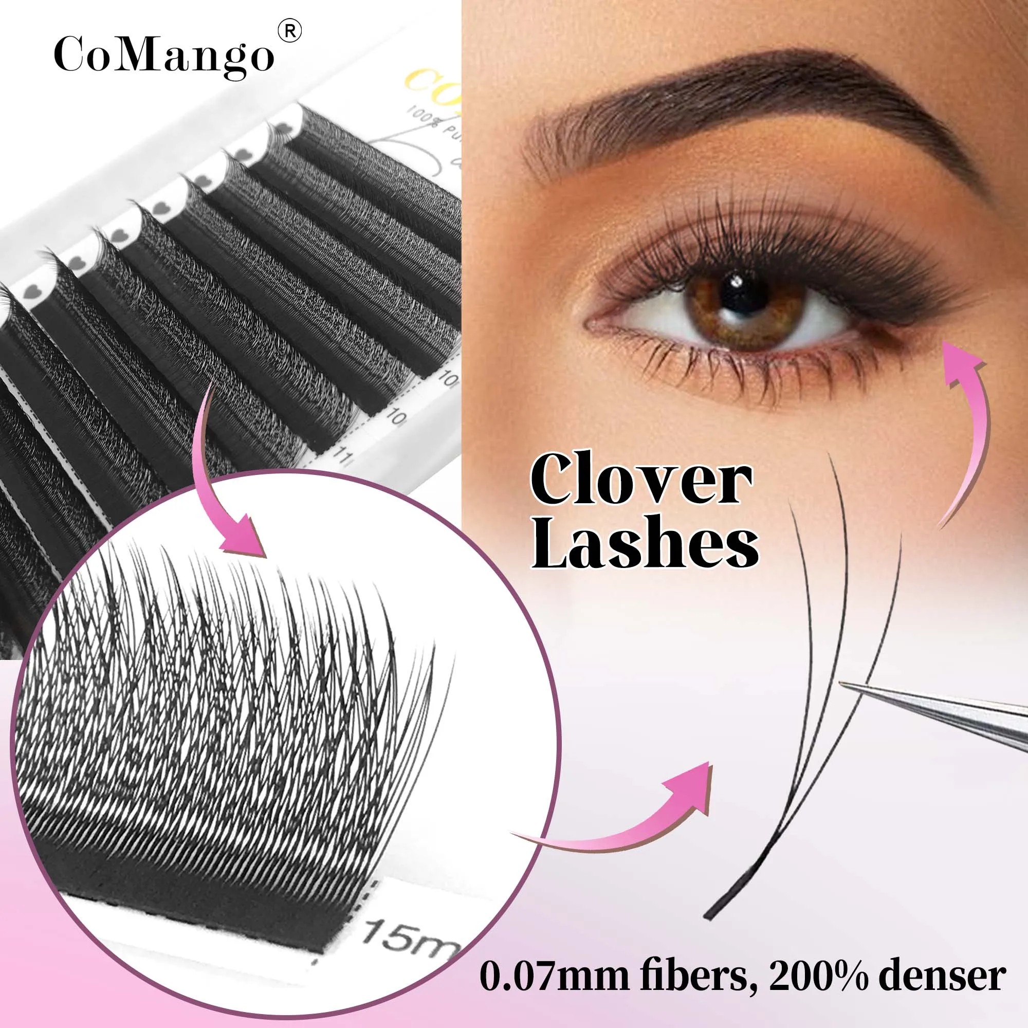 CoMango Soft Clover Narrow 3D Mink Lashes Cilios W Eyelash Extension Mix&Single 8-15mm/8-12mm Natural Lashes Supplier