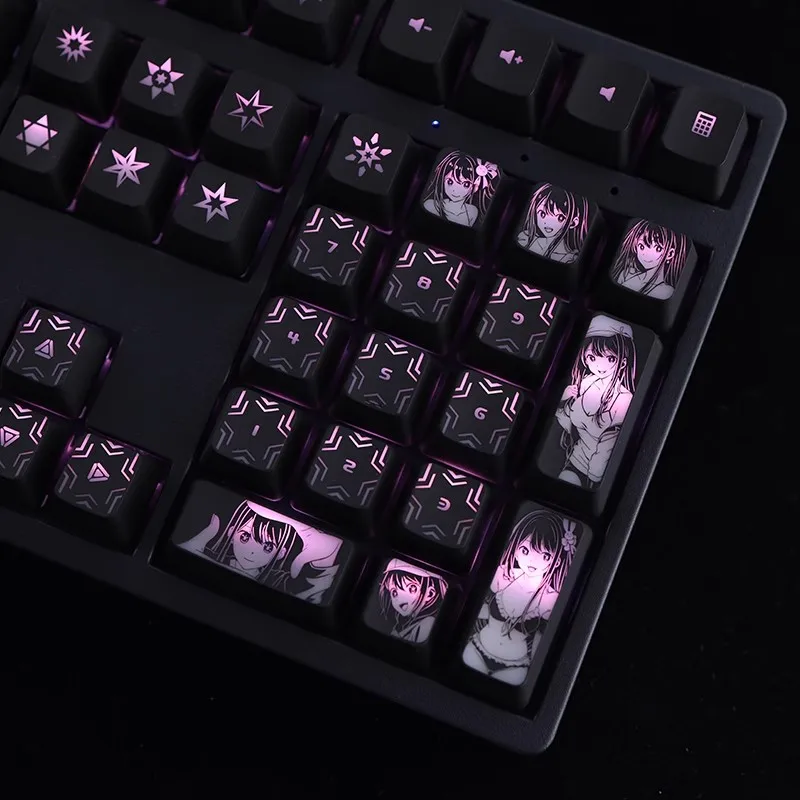 1 Set Oshi No Ko Hoshino Ai Backlit Keycaps For Logitech G610 G Pro X Razer BlackWidow Huntsman Corsair K70 K95 K100 Key Caps