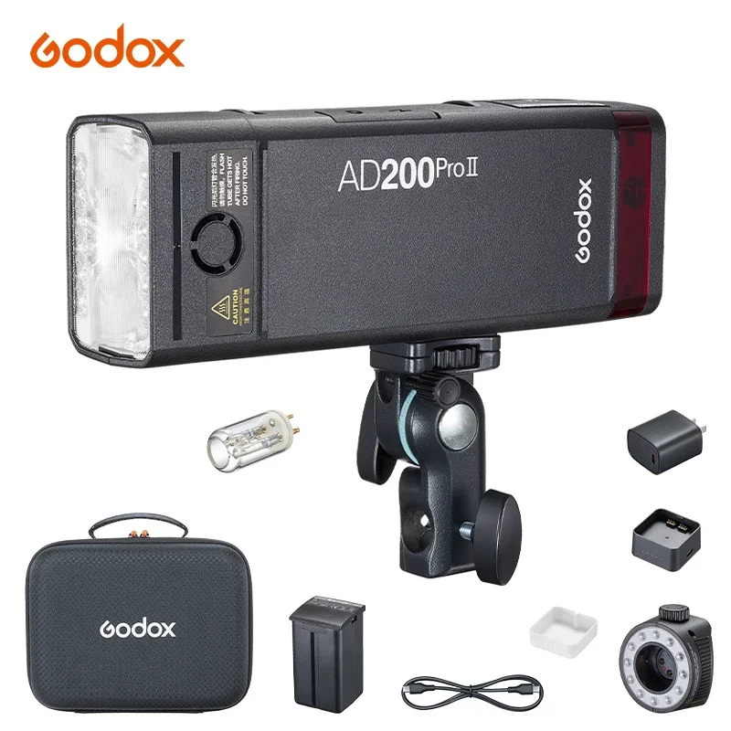 

Godox AD200 pro II Flash 200Ws 1/8000 HSS 2980mAh Battery with 2.4G Wireiess X System Bi-color Modeling Lamp Flash Speedlight