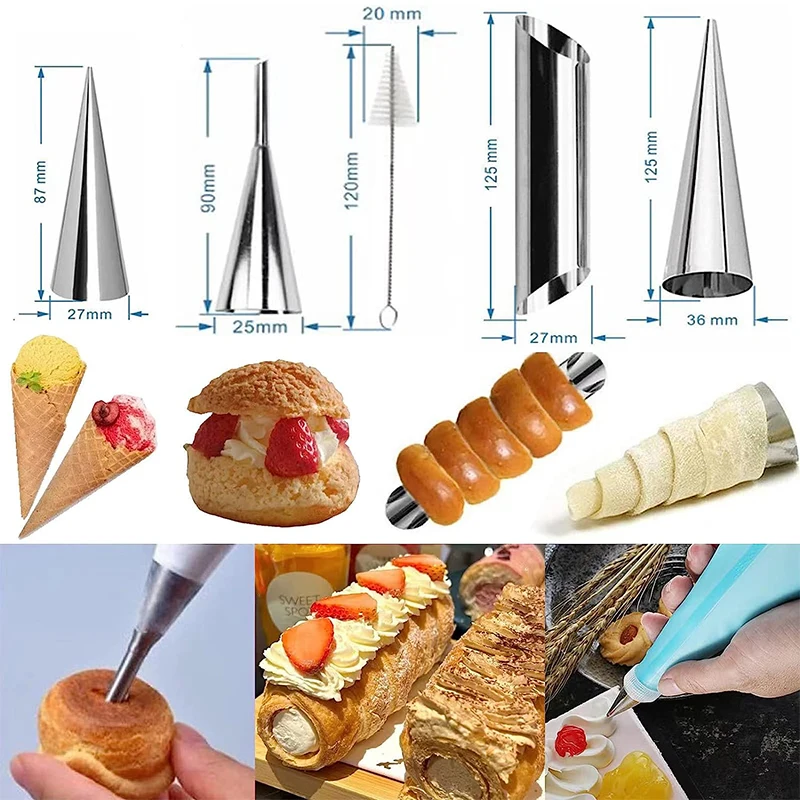 LMETJMA 33Pcs Cream Horn Mold Cannoli Forms Tubes Kit Stainless Steel Baking Cones Pastry Roll Horn Croissant Mold Sets JT163