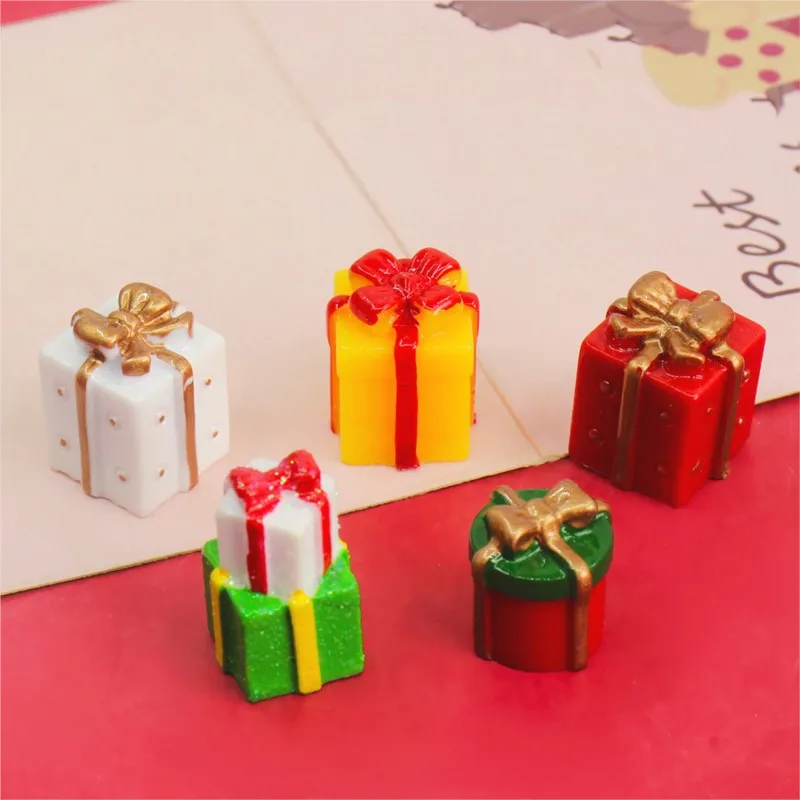 

миниатюрная рождественская подарочная коробка, 10 шт./пакет, имитация рождественской подарочной коробки из смолы, микропейзаж, рождественские украшения «сделай сам», аксессуары