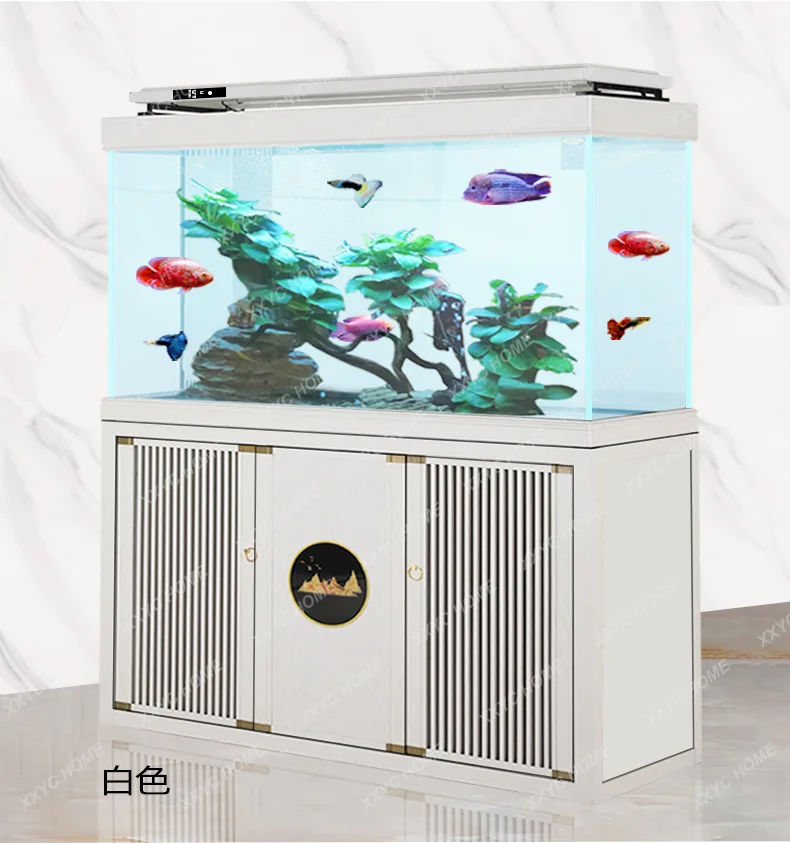 Fish Tank Living Room Small And Medium Floor Aquarium Landscaping Bottom Cabinet Ultra White Tank
