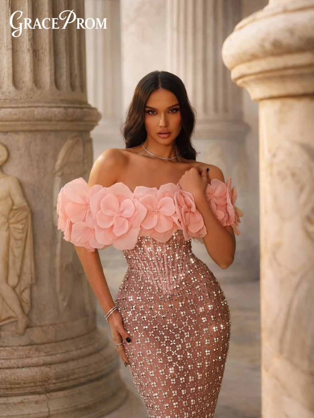 

Glamorous Pink Long Dress Exquisite Off Shoulder Neckline Straight Shape Party Dress Evening Gown For Wedding Guests فساتين سهرة
