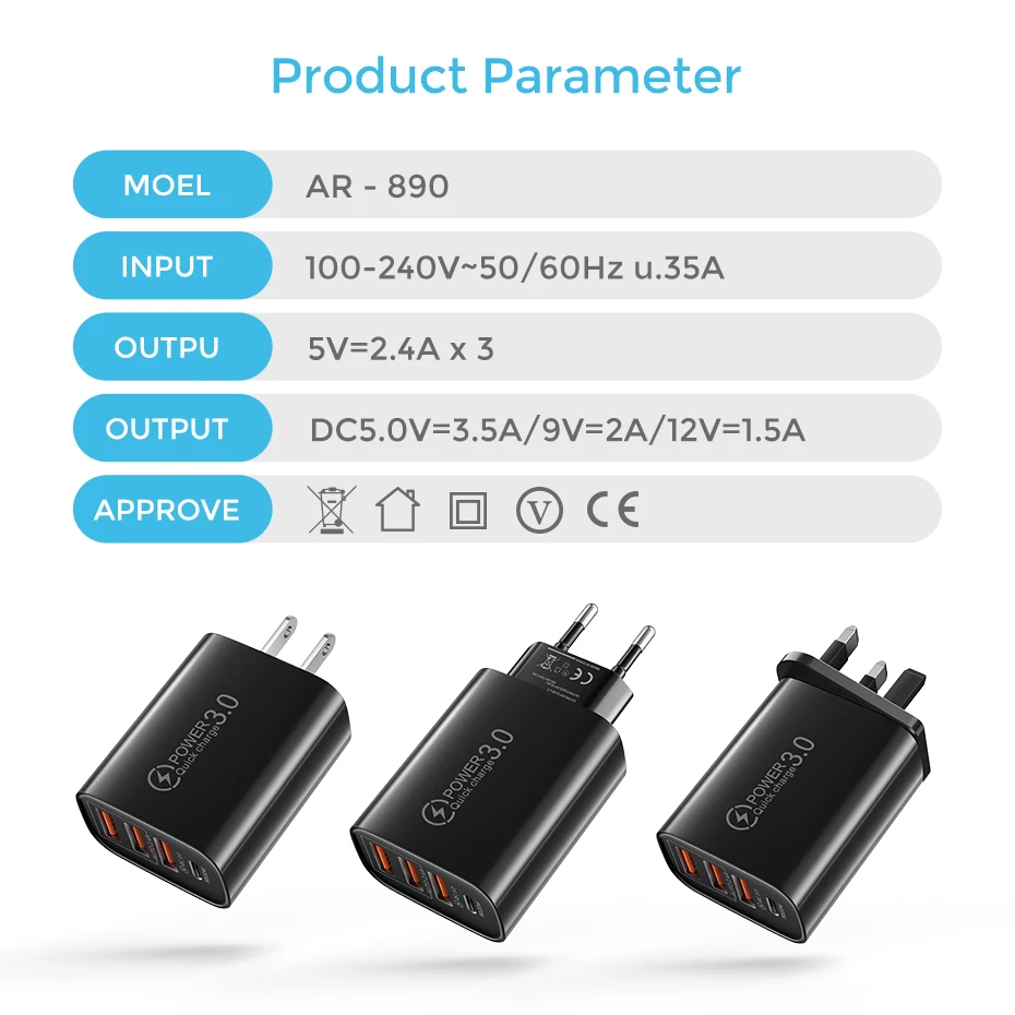 Total 30W USB PD Charger Multi Port Fast Charger Universal Travel Charger Adapter for iPhone Samsung Xiaomi Huawei Quick Charger image 6