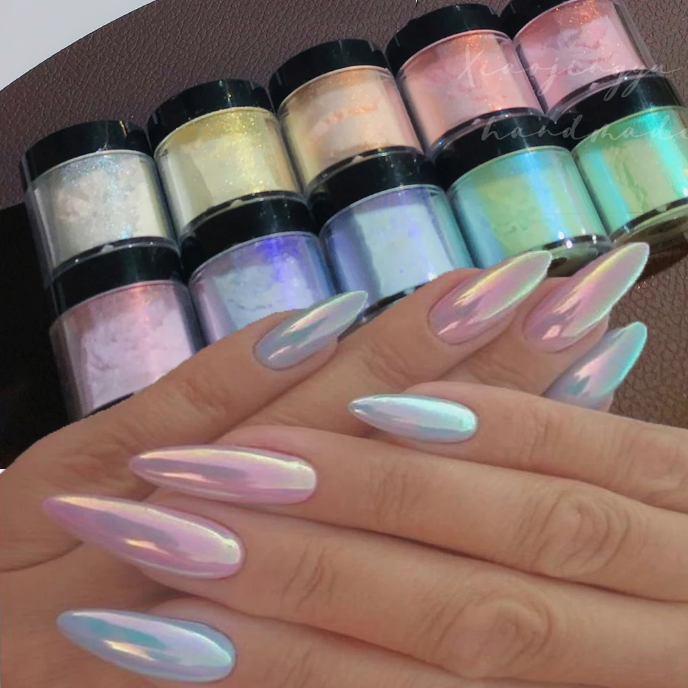 Polvo de uñas Aurora, purpurina de perlas, neón, efecto cromado, decoración de uñas artísticas, sirena, arcoíris, AB, Color, 5g por caja