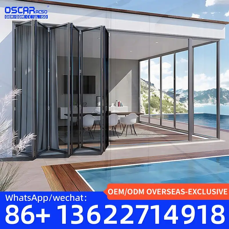 

Exterior Bi folding Double Tempered Glass Door Modern Style Folding Door for Home Office Balcony