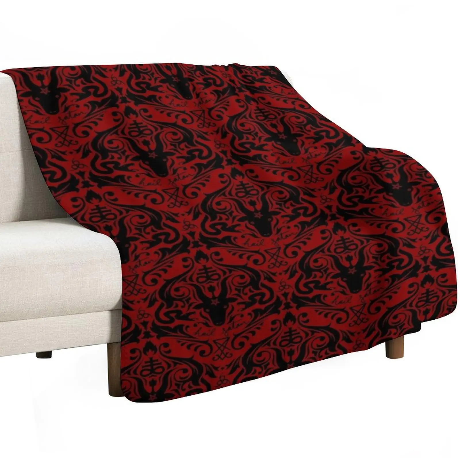 Damask - Hail Satan (Black & Red default) Throw Blanket manga Personalized Gift for babies Luxury Designer Moving Blankets