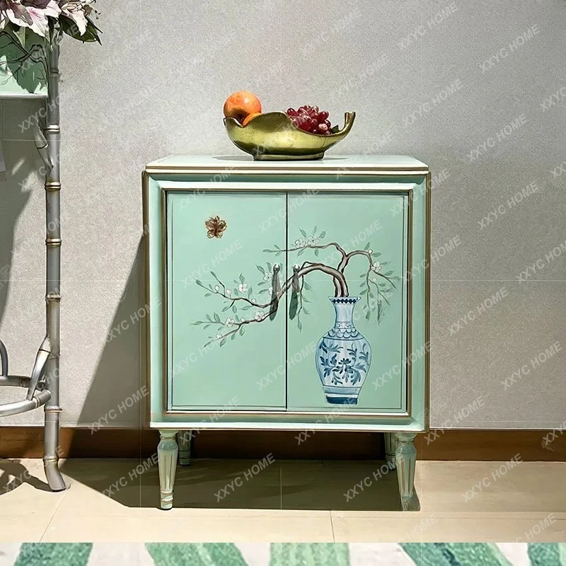 

Расписанный вручную комод, тумба под телевизор, декоративный шкаф для прихожей, декоративный элемент из массива дерева для хранения вещей