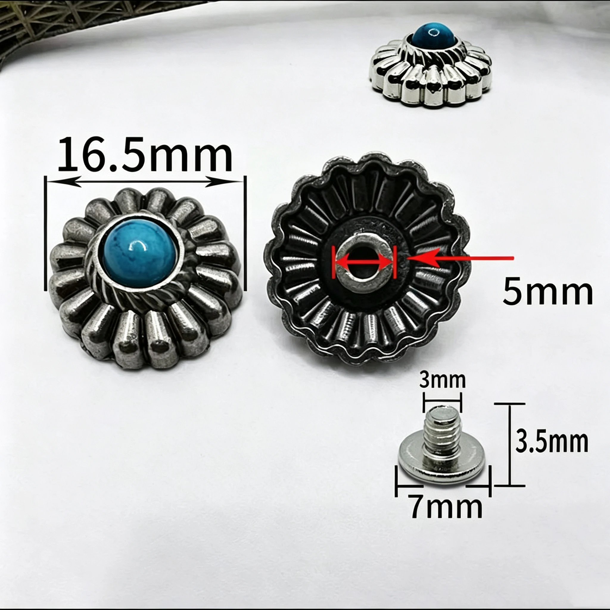 10 Stück Retro-Blumennieten, Chrysanthemen-Abzeichen, dekorative Metallknöpfe mit Schraubverschluss, Schnallen für DIY-Taschen und Kleidungszubehör – Detail 2