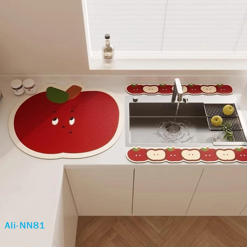 【N】1Pcs Durable 10x60cm Faucet Drain Mat Cartoon Non-Slip Sink Absorbent Mat Washable Desk Mat Kitchen Bathroom
