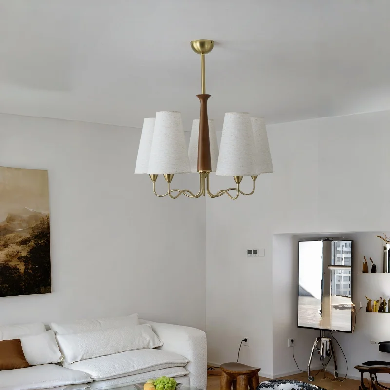 Mid Century  Pendant Light Solid Wood Retro French Fabric Living Room Elegant Dining Master Bedroom Room Home Lamp Changeable