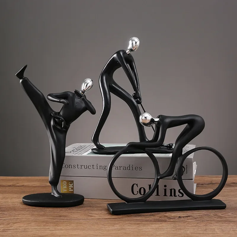 

Bicycle Rider Figurines Sportsman Figure Sculptures Abstract Modern Statue Creative Character Ornaments for Living Room Cabinet