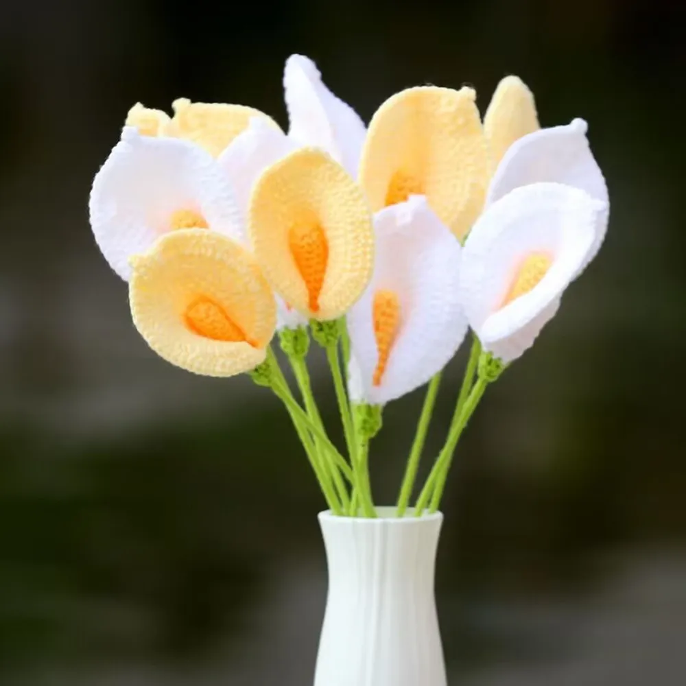 Calla Lily Handmade Flower Bouquet for Wedding Guests Gifts DIY Knitting Flower Teacher's Day Gift Wedding Party Room Decor꽃다발