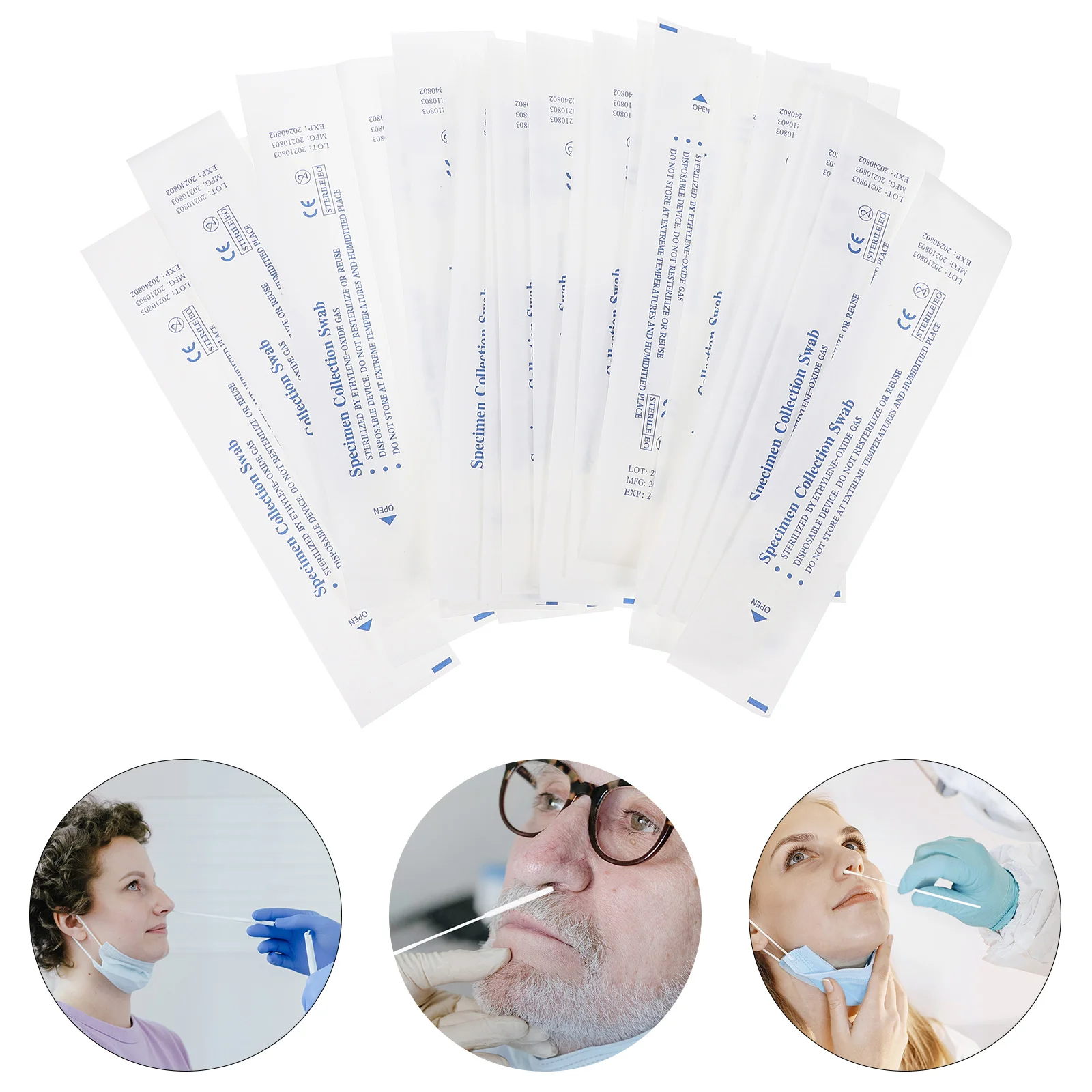 100 Pcs Flocked Nasal Swab Nasal Portable Sampling Swabs Multifunction Multi-function