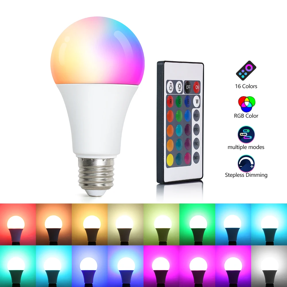 LED RGB Lamp Spotlight Bulb 220V E27 5W 10W 15W IR Remote Control Led Light Bulb 2835SMD Colorful Smart Led RGBW Lamp Home Decor