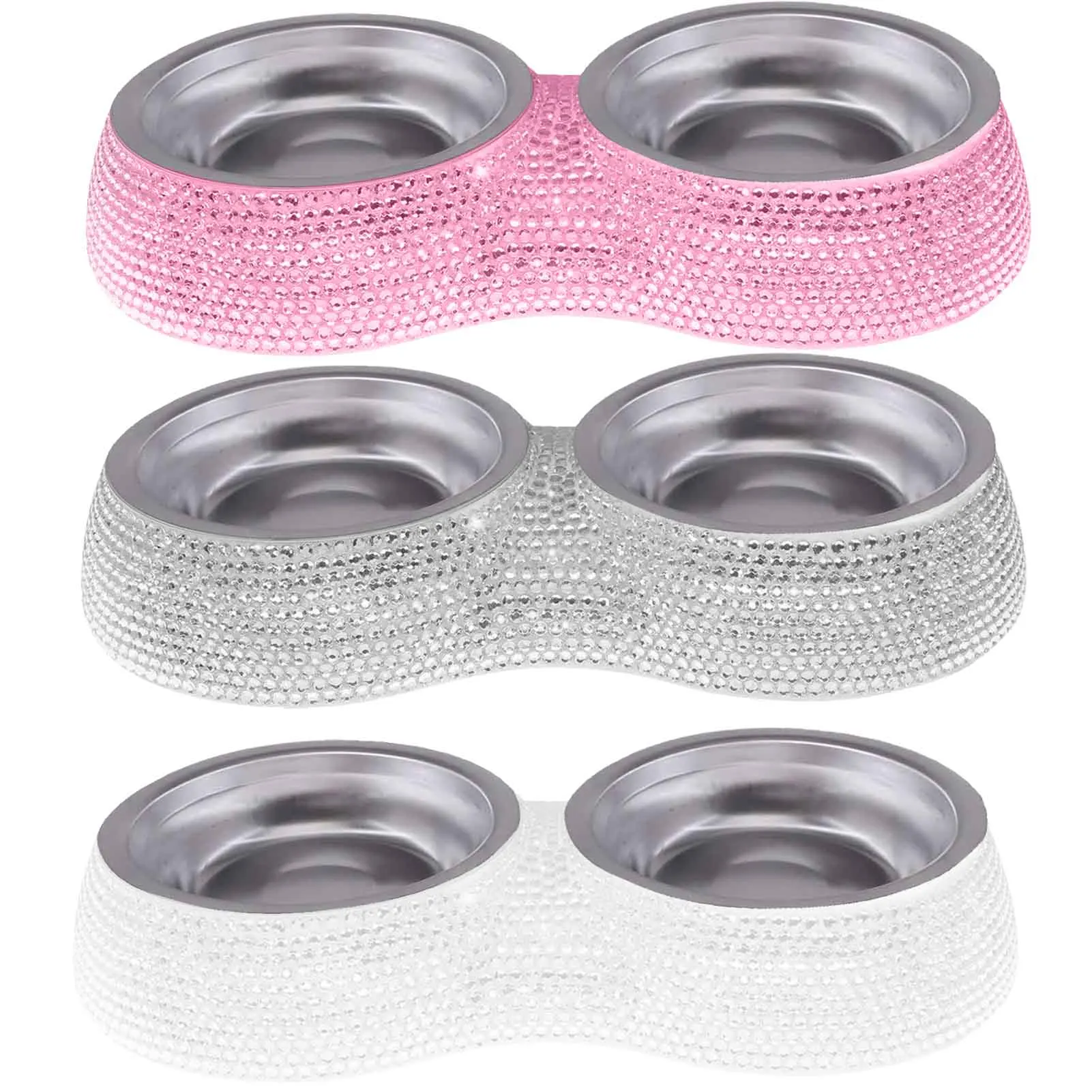 

Double Pet Bowl Bling Bling Rhinestone Cat Dog Food Water Feeder Stainless Steel Dog Bowl Feeding Supplies Pets Accessories