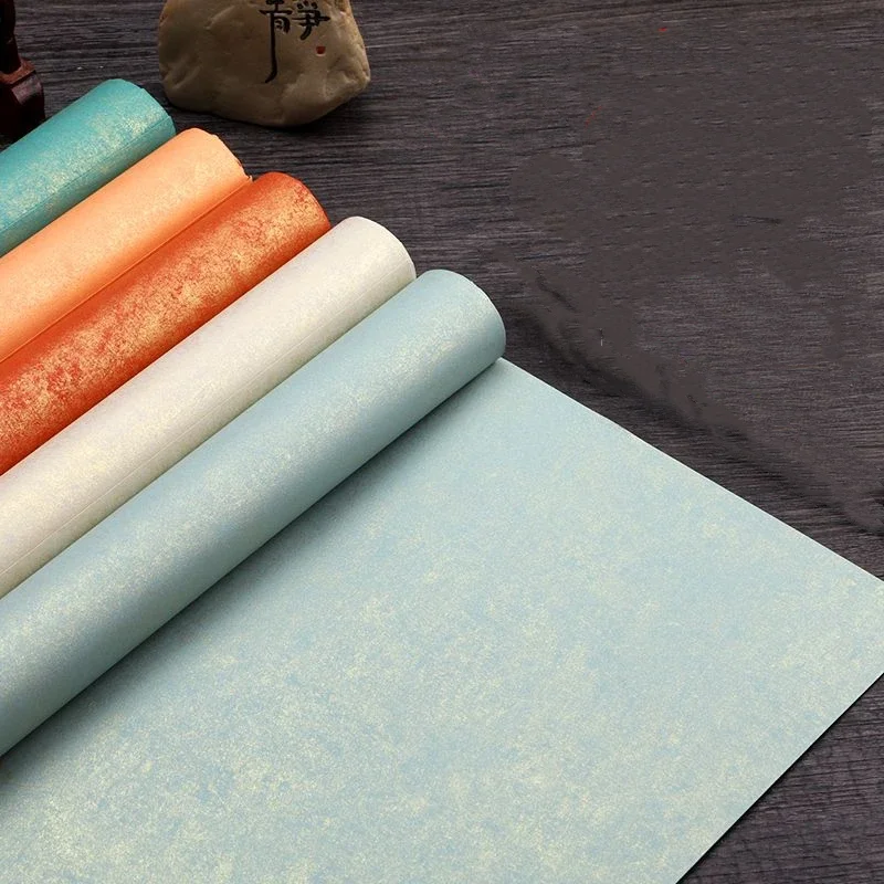 

Batik Xuan Paper Colorful Gilding Calligraphy Works Rice Paper Vintage Chinese Style Brush Writing Practice Half Ripe Rice Paper